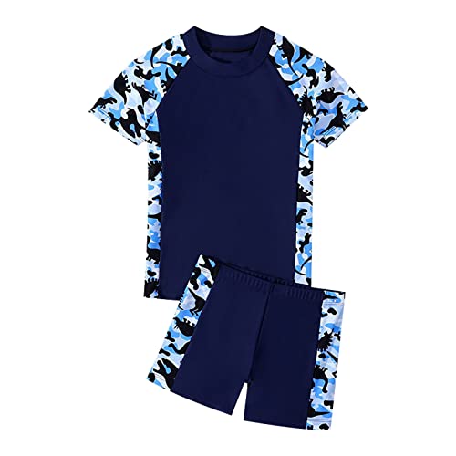 Boys Kids 2 Piece Beach Swimsuits Sets Short Sleeve Dinosaur Raglan Swim Tees and Trunks Shorts Toddler Boy Clothes 4t