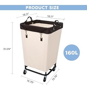 FLYBOX Laundry Hamper with Wheels, 160L Clothes Large Laundry Basket with Steel Frame and Removable Canvas Laundry Bag, Dirty Cloth Hamper for Home, Closet, Dorm, Bathroom, Laundry Room, Beige FLYBOX Laundry Hamper with Wheels 160L Clothes Large Laundry Basket with Steel Frame and Removable Canvas Laundry Bag Dirty Cloth Hamper for Home Closet Dorm Bathroom Laundry Room Beige