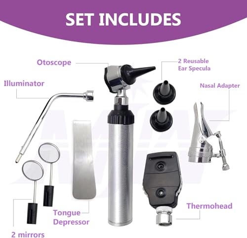 Glasfaser-Otoskop-Set für Erwachsene Kinder Otoskop Ohr gesundes Werkzeug für Krankenschwestern Erwachsene Kinder Baby ältere Haustiere Tiere Veterinär-Otoskop