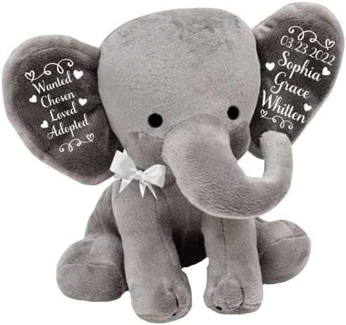 Adoption Gift - Wanted, Chosen, Loved, Adopted - Personalized- Adoption Celebration Plush Elephant Adoption Keepsake - Gotcha Gift