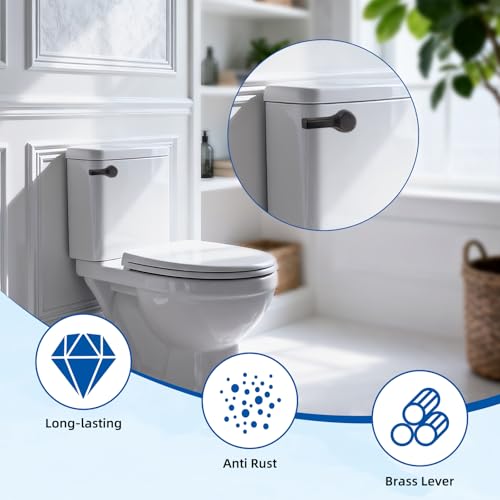 Image of Hibbent Universal Metal Front Mount Toilet Handle Kit, Oil Rubbed Bronze | Solid Brass Toilet Flush Tank Lever with Stainless Steel Adjustable Flapper Chains, Side Tank Toilet Handle for Most Toilets