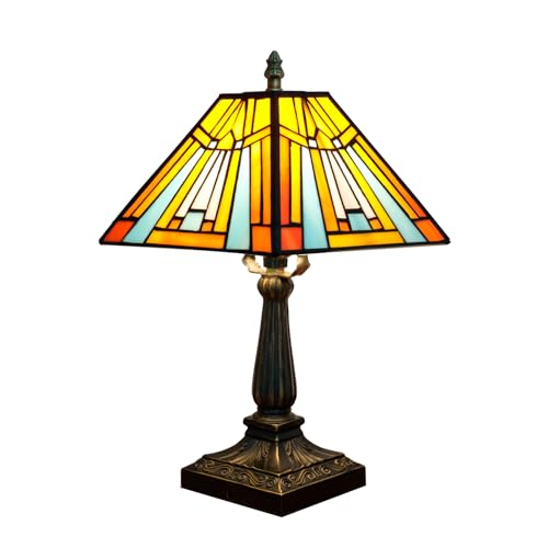 NUODITOS Lampe de table Tiffany Amber Brown vitral lampe mission style bureau antique à côté de la lampe de lecture pour bureau maison salon chambre