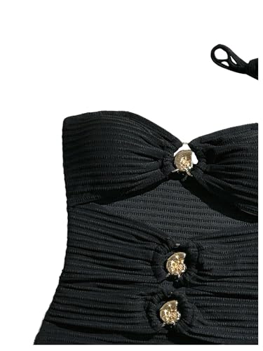 Milumia Women's One Piece Cut Out Ring Swimsuit Bandeau Textured Bathing Suit with Straps4