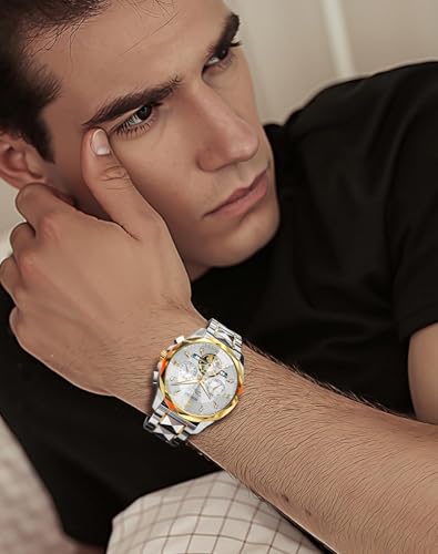 Image of OLEVS Men Automatic Watch Diamond Skeleton Mechanical Original Luxury Self Winding Wrist Watch for Men