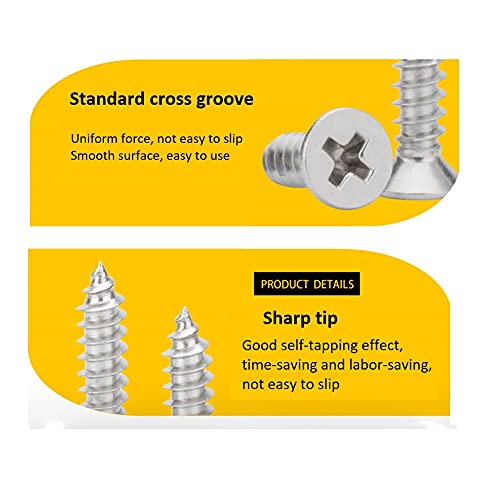 BOZONLI Countersunk Self Tapping Screw 304 Stainless Steel Wood Screws Cross Flat Head Drywall Screws for Plastic Wood Soft Metal M4×8mm,50 pcs - Image 2