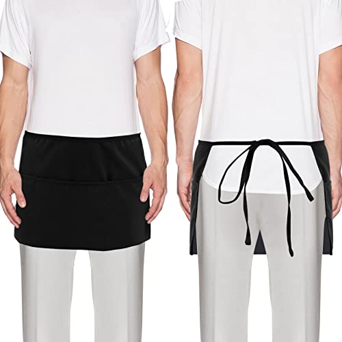 Green Life Universe Waist Apron 3 Pockets, Black Half Apron For Women Men, Server Waiter Barber Unisize, Short Apron For Restaurant Service Salons, Machine Washable 12Pk #TOP1