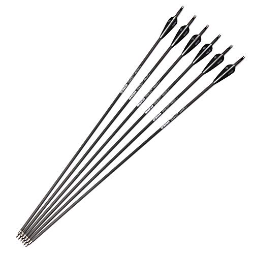 Musen 30\" 100% Carbon Shaft Hunting Arrows, Archery Arrows Spine 340 with Removable Tips, Hunting & Target Practice Arrows for 75lbs Compound Bow & Recurve Bow, 6Pcs