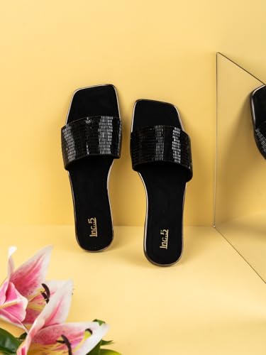 Image of Inc.5 Womens Golden Party Embellished Open Toe Flats