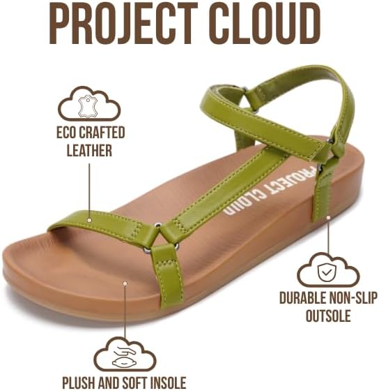 Project Cloud Sandals for Women 2026 - Strappy Adjustable Womens Sandals with Plush Insole - Lightweight & Non Slip Women Footwear - Everyday Wear Womens Slides (Brandy,OLIV,11) - Image 2