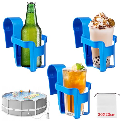 3 Piezas Portavasos Junto a la Piscina, Soportes para Bebidas de Piscina, Portavasos de Plástico Junto a la Piscina, Portavasos Piscina Desmontable, Accesorios Piscina Portavasos Colgante
