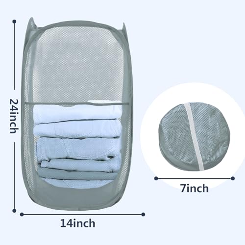 Image of Pop Up Laundry Hamper, Mesh Laundry Basket Collapsible, Foldable Hamper for Travel and Storage (Grey)