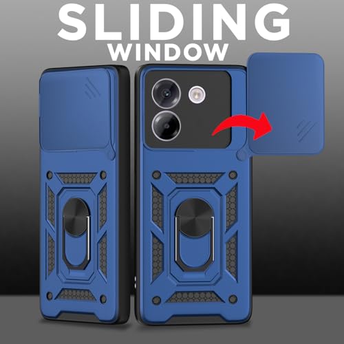 Image of Pikkme Back Cover for Poco M7 Pro 5G | D10 Tough Armor | 360 Protection Case | Sliding Camera Shield Cover & Ring Holder Stand Bumper Case (Blue)