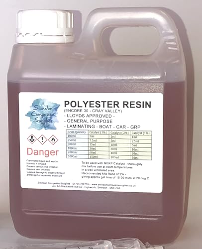 Swindon Watersports Polyester Resin Kit Fibreglass Resin -Inc Hardener Lloyds Pro Quality Encore 30 1kg 1000g H13212 TAE