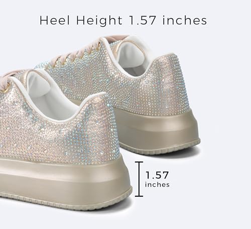 Image of LUCKY STEP Rhinestone Platform Sneakers for Women | Sparkly Glitter Bling Tennis Shoes Fashion Wedding Party Walking Sneakers