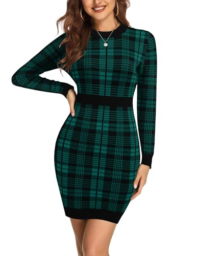 Image of Beyove Women's Colorblock Striped Long Sleeve Cotton Knit Sweater Bodycon Dress XS-XXL