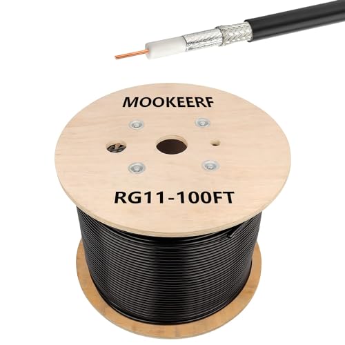 MOOKEERF RG11 Coaxial Cable 100ft 75 ohm Low Loss RG11 Cable 100 Feet Without Wood Spool