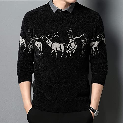 Pull chaud à col rond homme avec imprimé cerf classique pour offrir