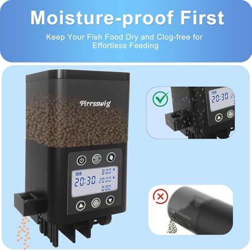 Image of Automatic Fish Feeder for Aquarium - 320ml Timer, Moisture-Proof, LCD Display | Precision Auto Feeder for Vacation Fish Tanks, Battery Included | Unique Mechanical Design