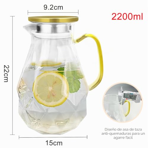 Miniatura 7 de Gentpovth Jarra De Vidrio De 2,2 Litros Con Tapa De Acero Inoxidable, Botella Cristal Boca Ancha, Con Cepillo Suave De Limpieza, Para Bebidas Frías Y Calientes, Fría Caliente Té, Jugo Casero