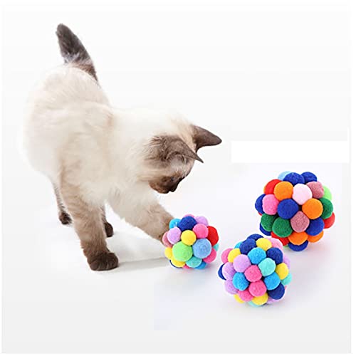 JINGSHUBO Lot de 3 boules de jouets pour chat avec bruit - Jouet coloré pour animaux de compagnie - Jouet à mâcher - Jouet interactif pour chat Cover
