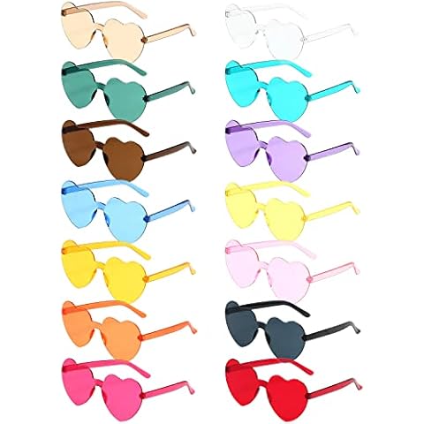 14 Pairs Heart Shaped Rimless Sunglasses Frameless Heart Sunglasses Transparent Candy Color Glasses Tinted Eyewear Bachelorette Party Favours Photo Booth Props, Aircraft Box Well Packaged,14 Colours Cover