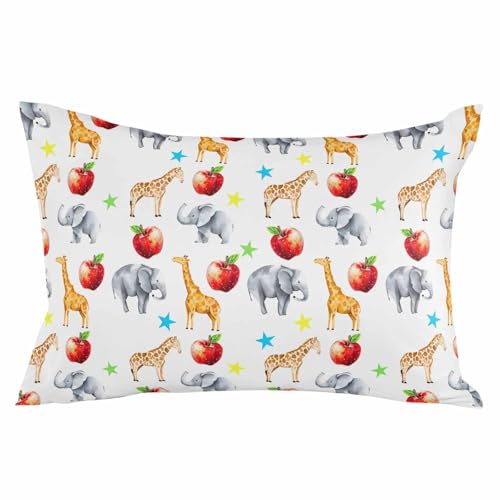 Pillowcase 12x20 Inch Childlike Giraffe Elephant Soft Brushed Microfiber Pillow Covers with Hidden Zipper Closure Bed Pillow Shams for Bedroom Sofa Car, 1pcs