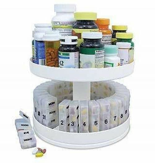 for Revolving Monthly Spinning Medicine Vitamin Pill Box Holder Organizer Dispenser