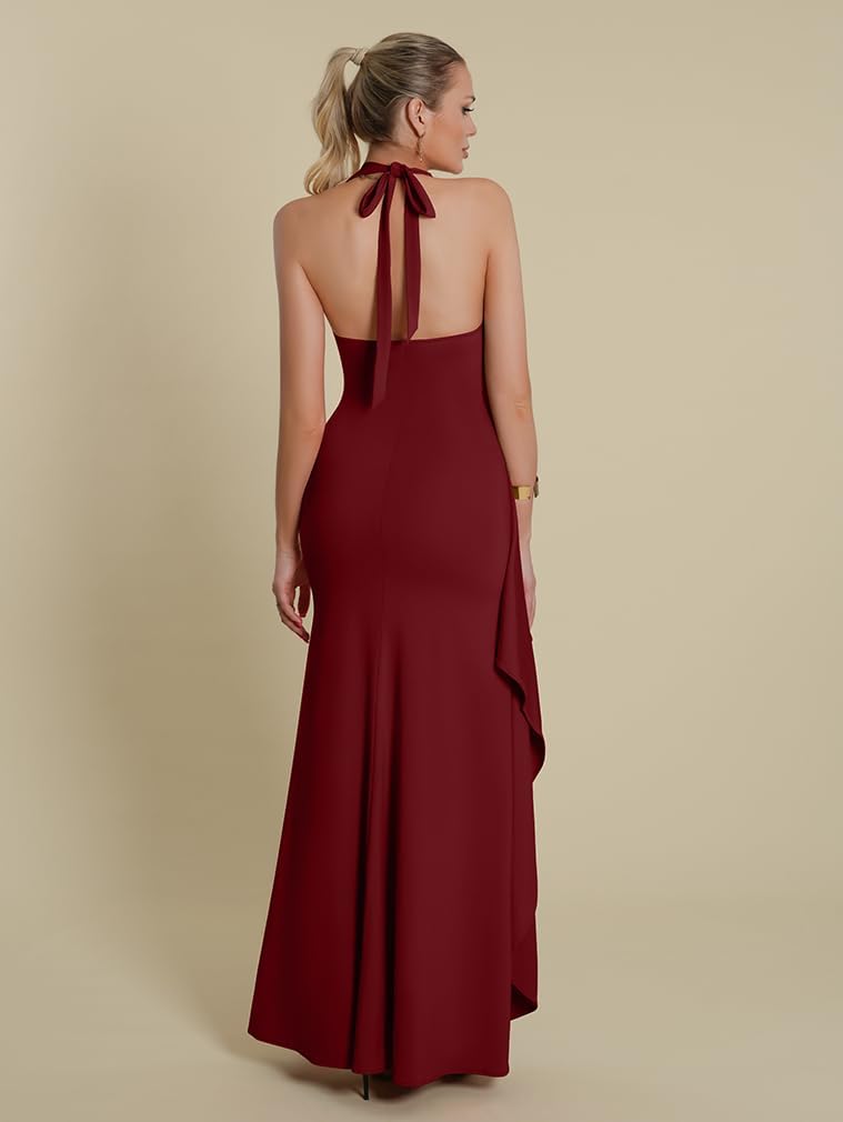 LAGSHIAN Women's Sexy Deep V Neck Halter High Split Backless Cocktail Party Formal Maxi Dress - Image 6