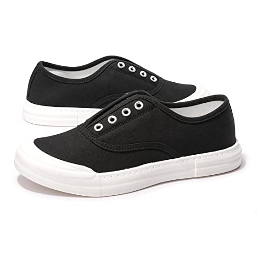 Women's Slip On Canvas Sneaker Low Top Fashion Sneakers Casual Walking Shoes (9, Black) #TOP6