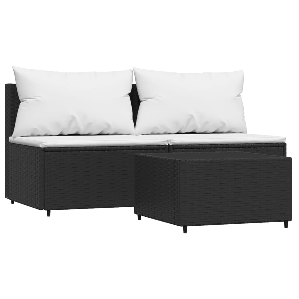 Salon de jardin 3 pcs vidaXL en résine tressée noire