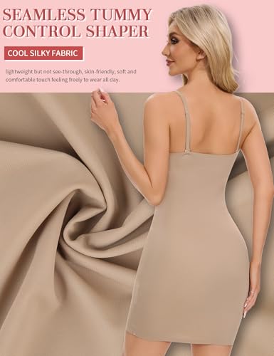 SLIMBELLE Shapewear Slips For Under Dress Deep V Neck Adjustable Strap Tummy Control Full Slip Seamless Shaper For Women4