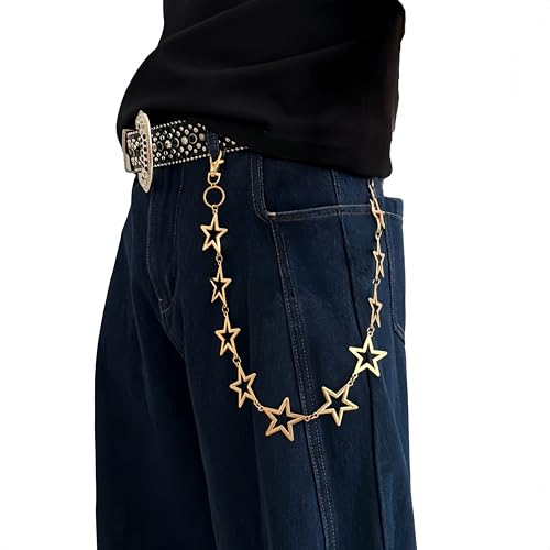 BIBOBIYB Stars Pants Chain for Women，Hollow Out Gold Jean pants