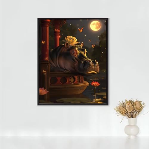 Peinture Diamant Hippopotame 80x110cm - Sublimez votre décoration murale de salon avec ce kit DIY