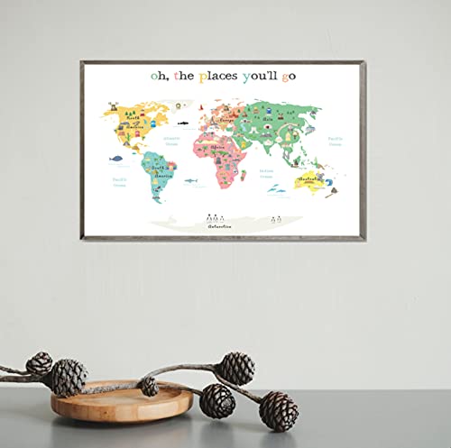 "Oh The Places You'll Go" Children's Illustrated World Map Poster (24X17") - Perfect Kids Animals World Map For Bedroom Or Nursery Wall Decor - Educational Maps For Kids Classrooms And Playrooms #TOP6