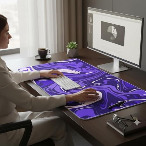 Image of Extended Desk Mat 458 x 915 mm | Premium Abstract Purple Mouse Pad with Stitched Edges | 3mm Thick Non-Slip Desk Pad for Gaming, Office & Workstation