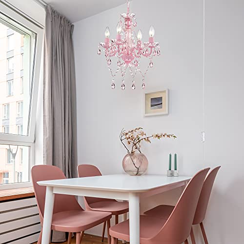 Plug In Chandelier Lighting With Cord Pink Chandelier Small Crystal Chandelier 4 Light Girls Chandelier For Bedroom #TOP5