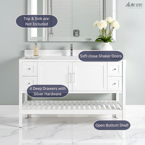 Image of Alaterre Furniture Bennet Bathroom Vanity Cabinet with Soft-Close Shaker Doors and Open Shelf - 60-Inch Freestanding Bathroom Vanity Without Sink - Wood Bathroom Sink Base Cabinet (White)