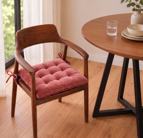 Image of BSB HOME Chair Pad Cushion with Tie Straps, Thick Tufted Seat Cushion for Dining, Office & Wooden Chairs, Soft Comfortable Chair Seat Pad with Durable Stitching,16 x 16 Inches(41 x 41 cm) - Dusty Pink