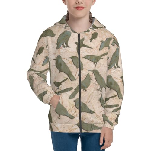 Birds Marble Relief Kid Hoodies Boys Zip Up Sweatshirts Girls Pullover with Pocket3