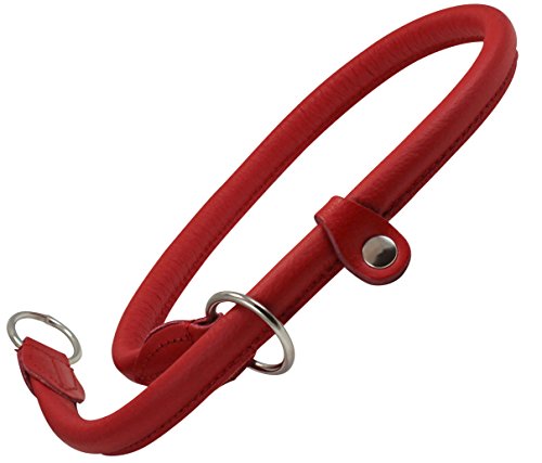 Round Genuine Rolled Leather Choke Dog Collar Red (30" Long) #TOP3