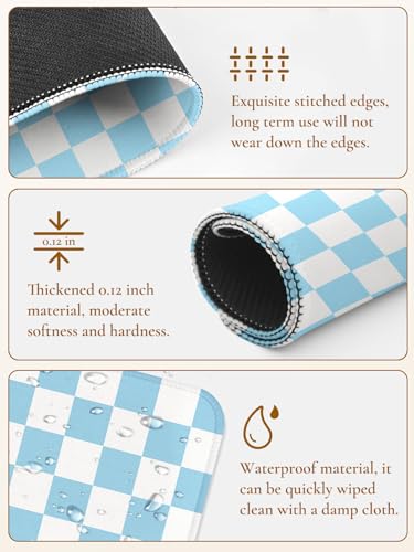 Image of Square Cute Checkered Mouse Pad with Stitched Edge, Premium Waterproof Cloth Aesthetic Small Plaid Mouse Mat, Non-Slip Rubber Base Funny Mousepad Desk Accessories,Checkerd Blue White