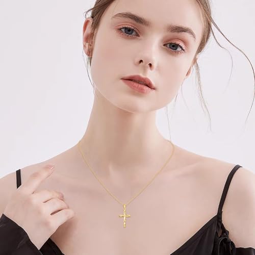 DOVRAN 14K Real Gold Cross Necklace for Women Solid Yellow Gold Celtic Knot Pendant Religious Faith Jewelry Gifts for Wife Mom3