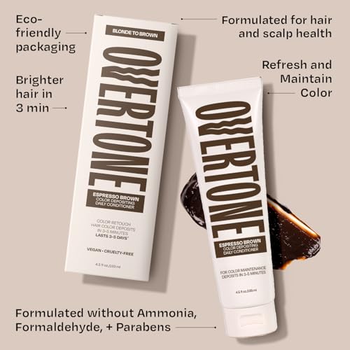 Image of Overtone Daily Color Depositing Conditioner for Hair, Espresso Brown: Temporary Pigment with Shea, Coconut & Avocado Oils, Hydrating, Vegan & Cruelty-Free, All Hair Types, 4.5oz
