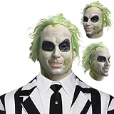 Eirusoeo Scary Halloween Movie Mask with Green Wig, Horror Full Head Realistic Latex Clown Mask for Adult, 80s Fun Party Cosplay (Scary Halloween Mask)