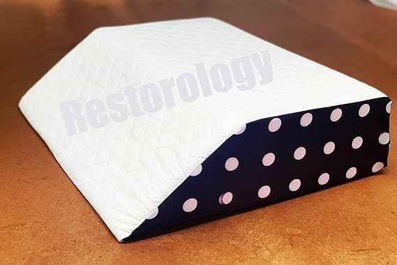 Restorology Leg Elevation Wedge Pillow, Helps Sleeping, Resting, Reading, Blood Circulation, Post Surgery Back Hip Neck Knee Pain, Removable Zip Cover (Black With White Dot, 60 X 50 X 15 CM)