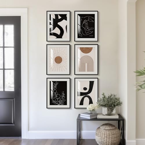 Framed Boho Black and White Brown Modern Abstract Wall Art for Living Room - Image 3