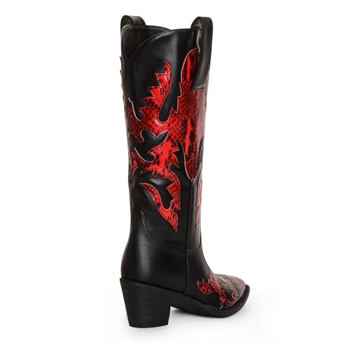 Image of ANN CREEK Women's 'Claremont' Sexy Cowboy Boots Mid Calf Knee-high Patchwork Dressy Cowgirl Western Woman Chunky Heel Pointed Toe Trendy Knee High Tall Boots