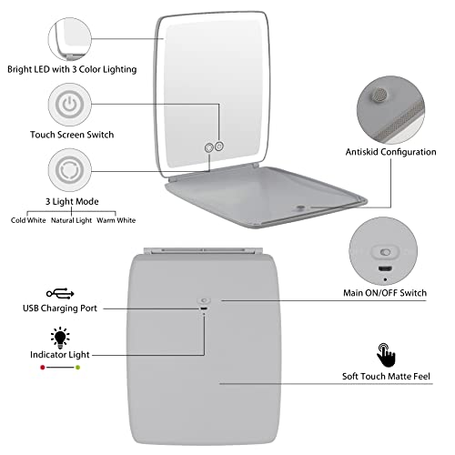 Canyfne Travel Makeup Mirror With 80 Led Lights, Portable Lighted Makeup Mirror With Touch Screen 3 Colors Dimmable, Usb Rechargeable Lighted Vanity Mirror, Compact Foldable Travel Mirror For Makeup #TOP2