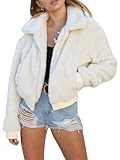 Anuedgis Womens Fleece Coats Solid Color Long Sleeve Autumn Winter Comfort Warm Coats Casual Zipper Up Folded Collar Jacket (A-White, M)