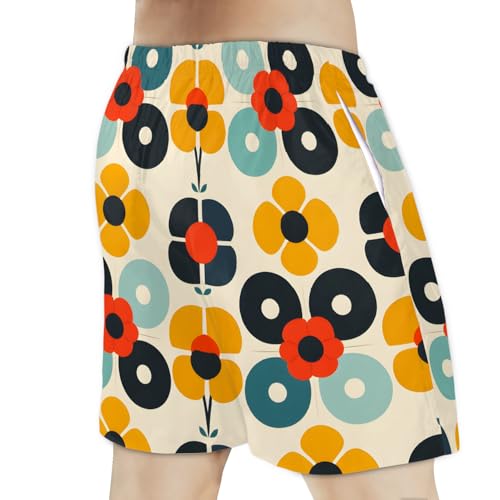Men's Swim Trunks Size S Rounded Patchwork with Mesh Lining Soft Breathable Quick Dry Beach Shorts Tandem Flowers3
